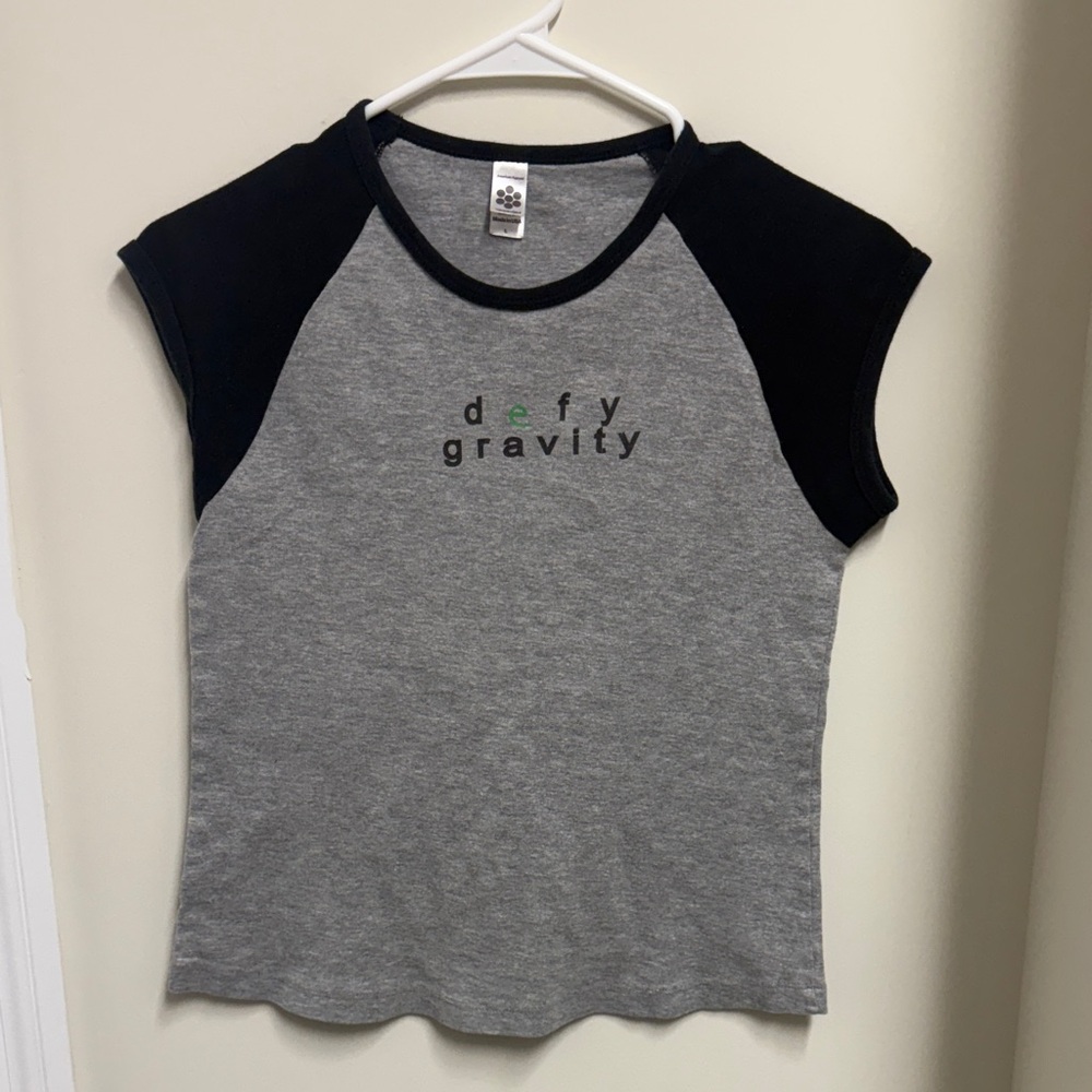 Wicked the Broadway Musical Vintage Gray and Black Raglan Defy Gravity Tee